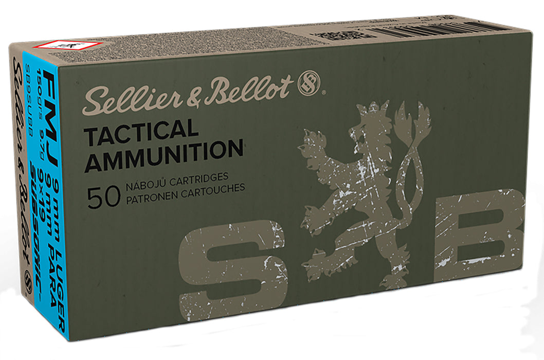 Sellier & Bellot SB9SUBB Handgun Target 9mmLuger Subsonic 150gr Full Metal Jacket 50 Per Box/20 Case
