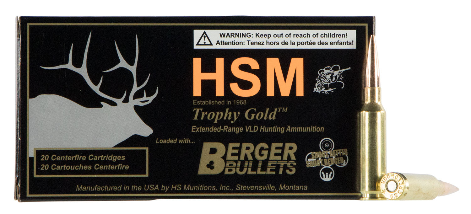 HSM 65CRD130VLD Trophy Gold  6.5 Creedmoor 130 gr Berger Hunting VLD Match (BHVLDM) 20 Bx/10 Cs