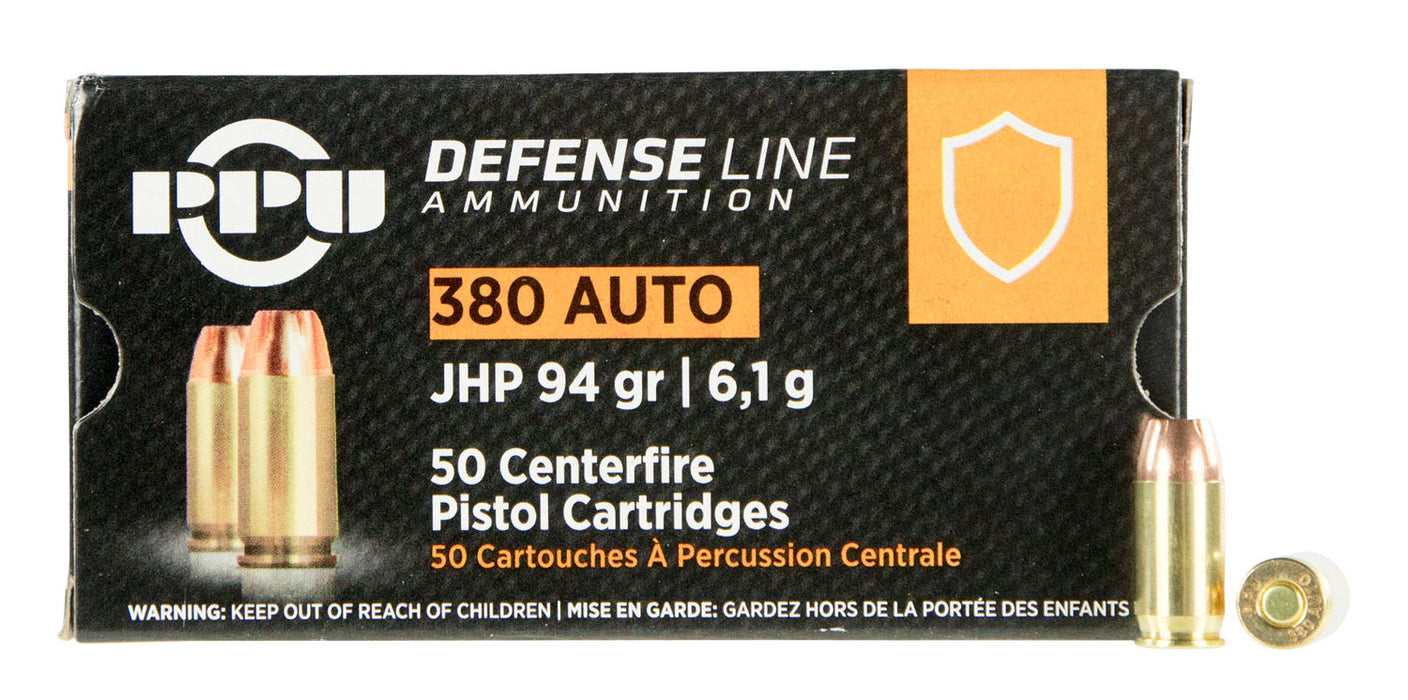 PPU PPD380A Defense  380 ACP 94 gr Jacketed Hollow Point (JHP) 50 Per Box/20 Cs