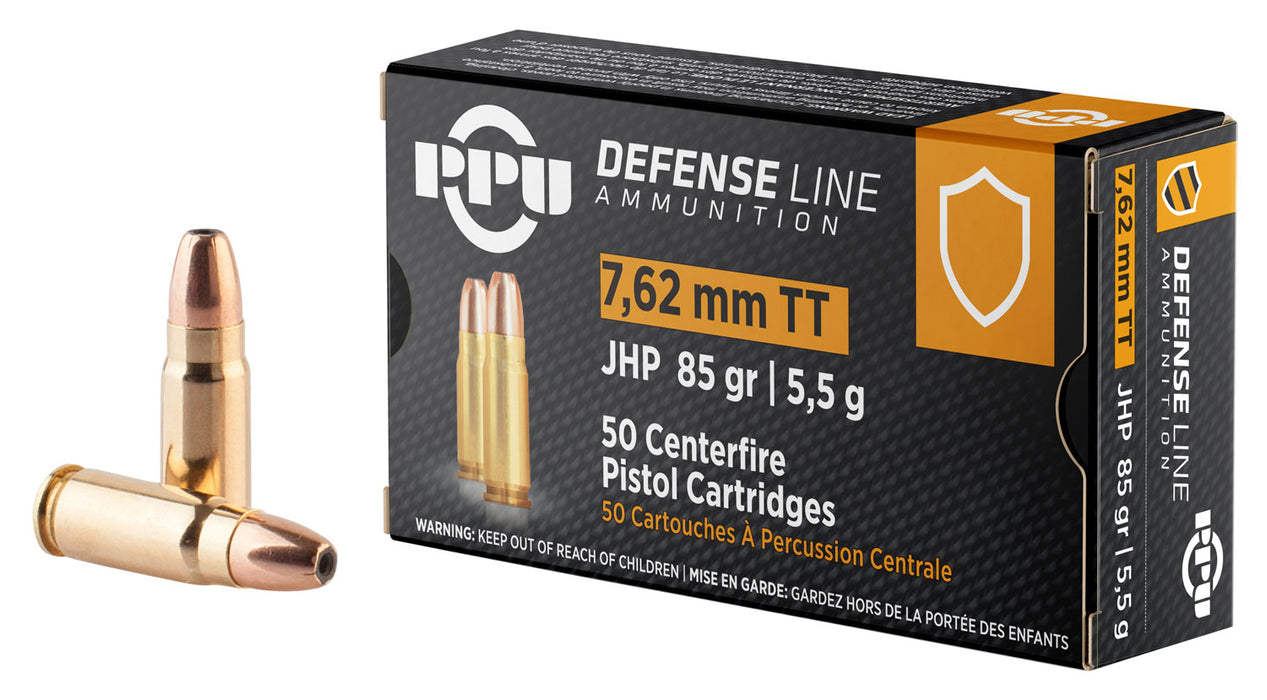 PPU PPD7T Defense  7.62x25mm Tokarev 85 gr Jacketed Hollow Point (JHP) 50 Per Box/10 Cs