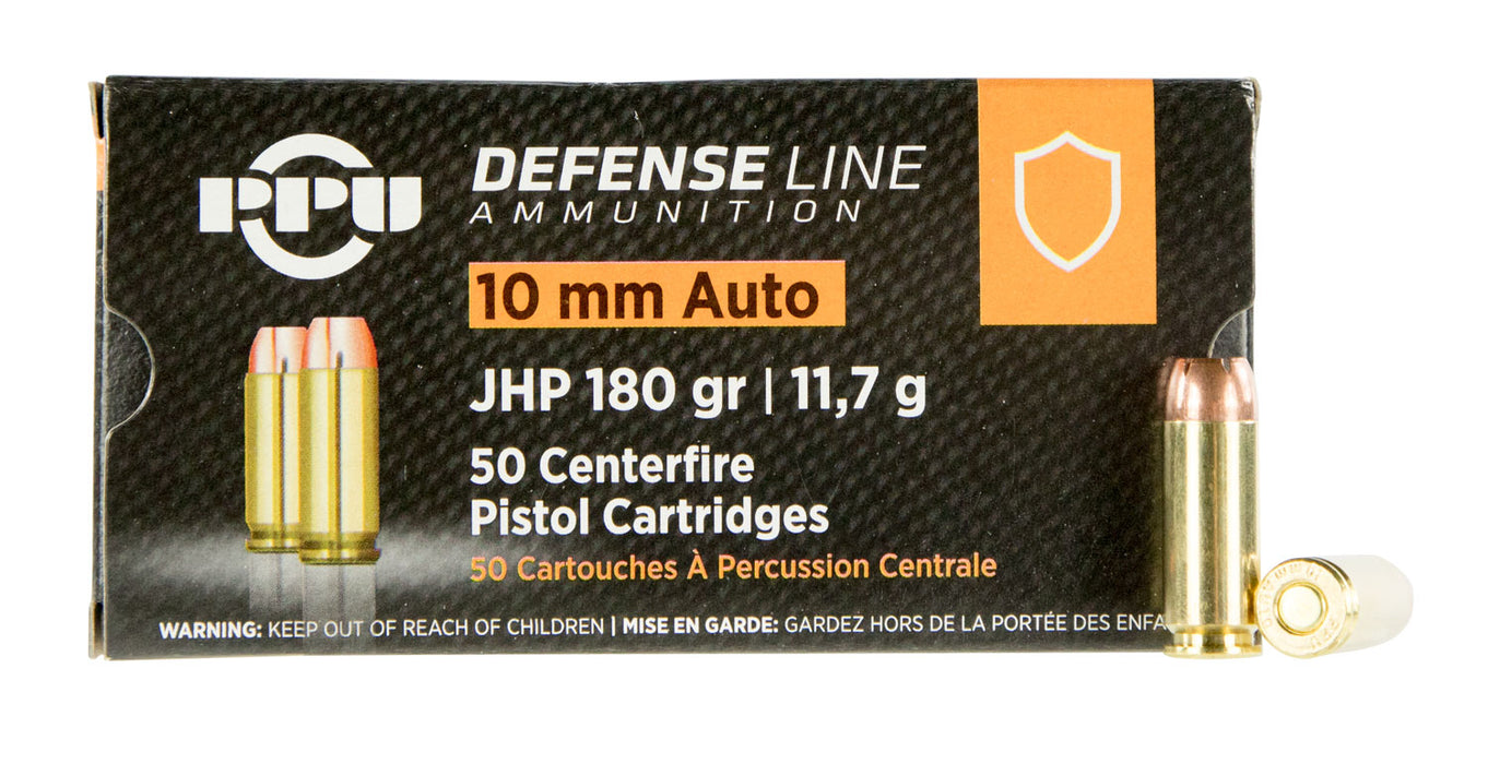 PPU PPD10 Defense  10mm Auto 180 gr Jacketed Hollow Point (JHP) 50 Per Box/10 Cs