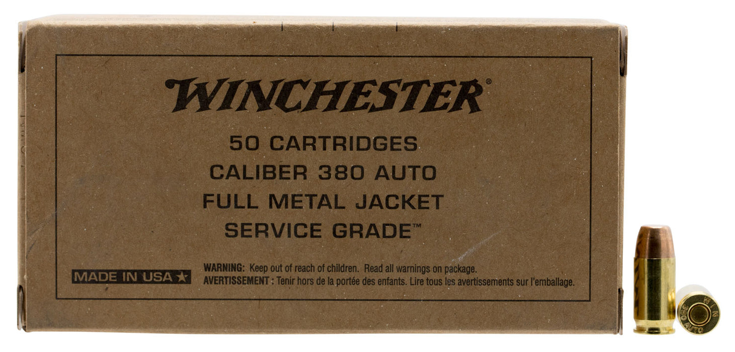 Winchester Ammo SG380W Service Grade  380 ACP 95 gr Full Metal Jacket Flat Nose (FMJFN) 50 Bx/10 Cs