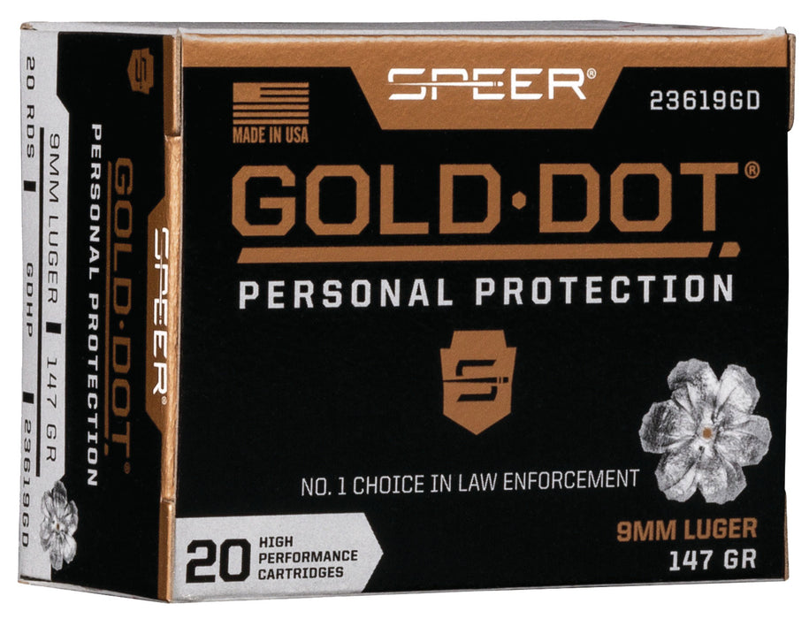 Speer 23619GD Gold Dot Personal Protection 9mmLuger 147gr Hollow Point 20 Per Box/10 Case