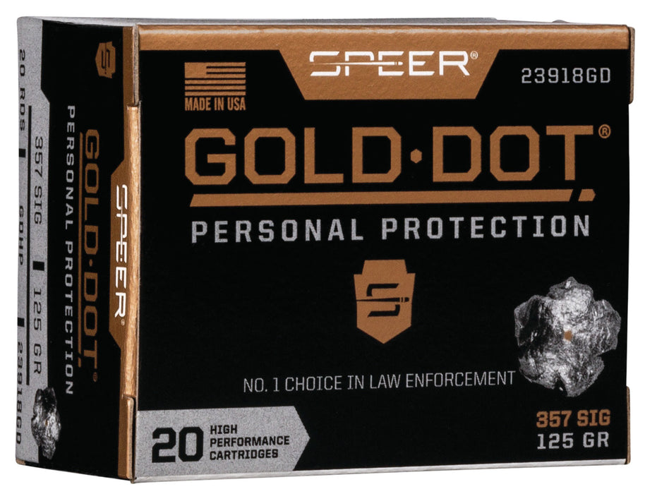 Speer 23918GD Gold Dot Personal Protection 357 Sig 125 gr 1350 fps Hollow Point (HP) 20 Bx/10 Cs