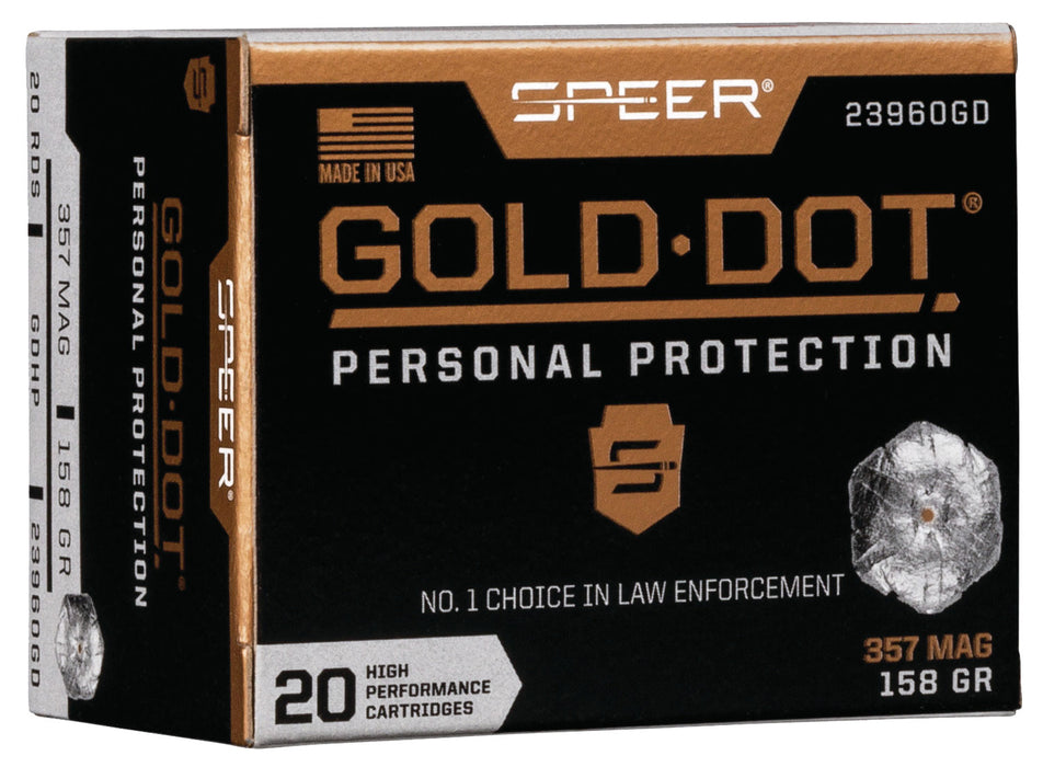 Speer 23960GD Gold Dot Personal Protection 357 Mag 158 gr 1235 fps Hollow Point (HP) 20 Bx/10 Cs