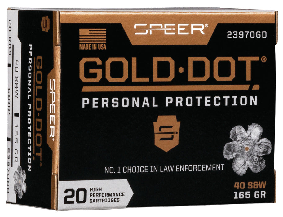 Speer 23970GD Gold Dot Personal Protection 40 S&W 165 gr 1150 fps Hollow Point (HP) 20 Bx/10 Cs