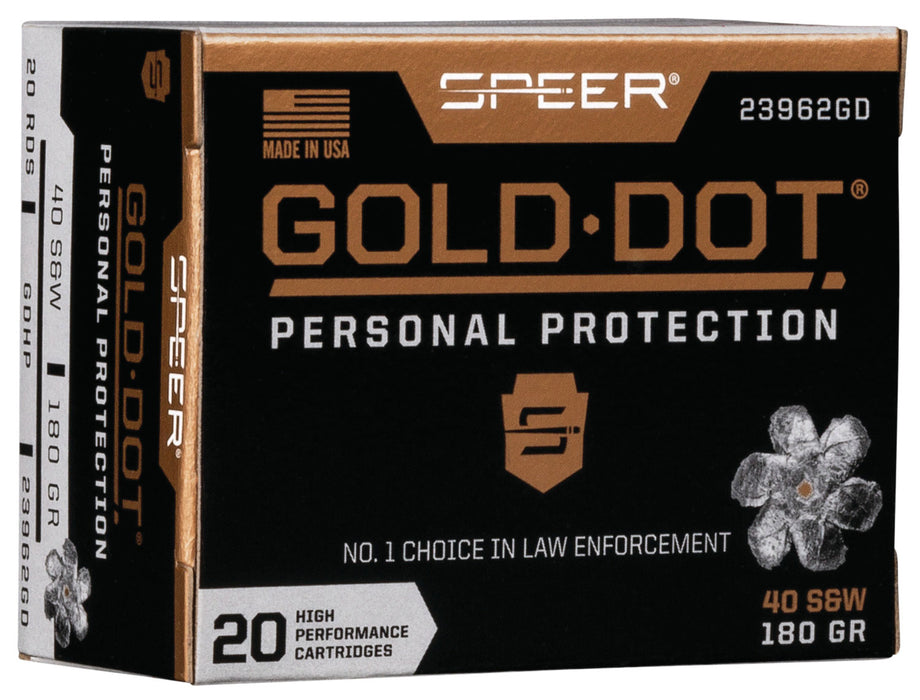 Speer 23962GD Gold Dot Personal Protection 40 S&W 180 gr 1025 fps Hollow Point (HP) 20 Bx/10 Cs