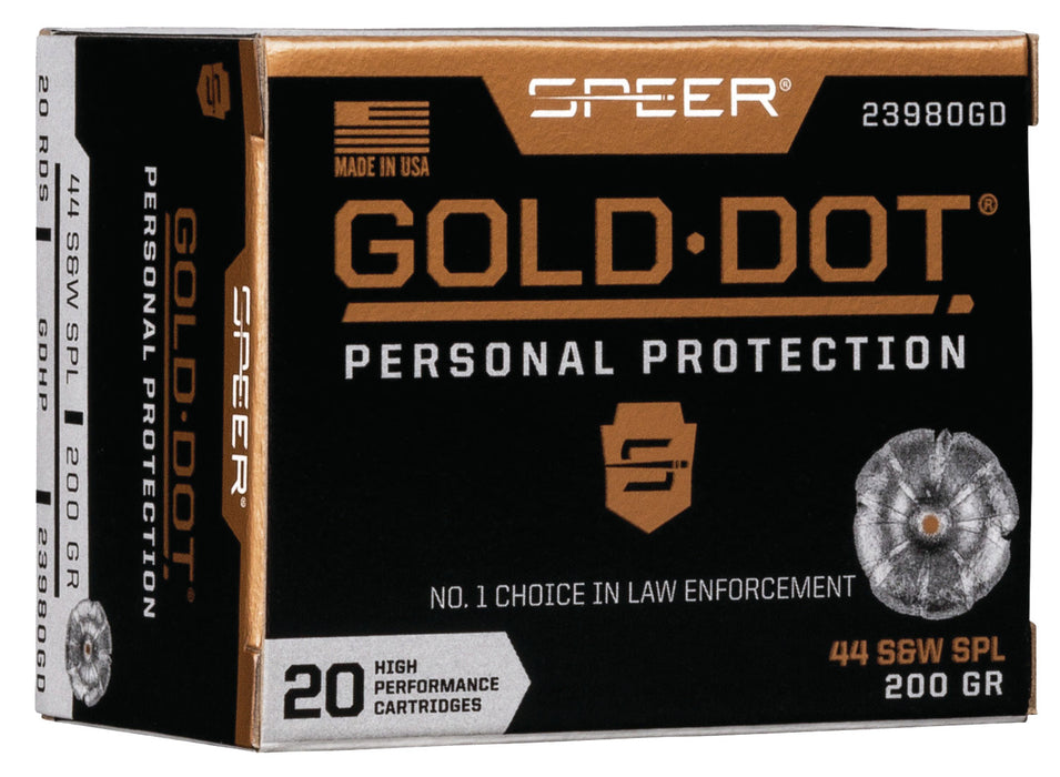 Speer 23980GD Gold Dot Personal Protection 44 S&W Spl 200 gr 875 fps Hollow Point (HP) 20 Bx/10 Cs