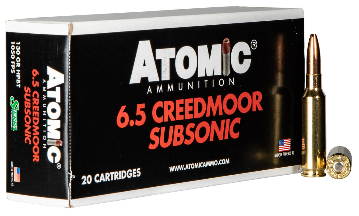 Atomic Ammunition 00476 Rifle Subsonic 6.5 Creedmoor 130 gr 1050 fps Sierra MatchKing BTHP 20 Bx/10 Cs