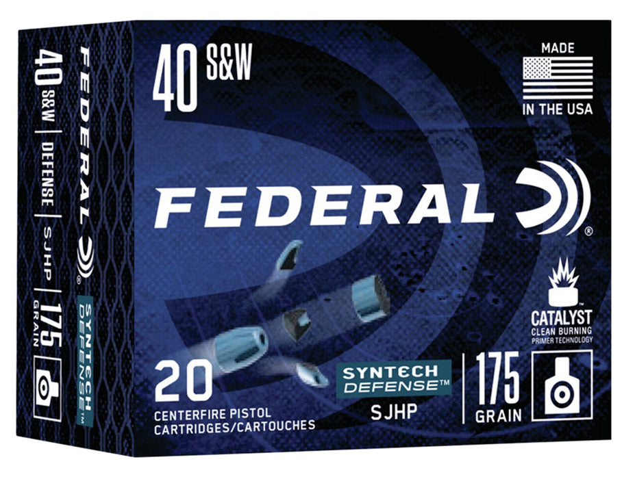 Federal S40SJT1 Syntech Defense  40 S&W 175 gr Segmented Jacketed Hollow Point (SJHP) 20 Per Box/10 Cs
