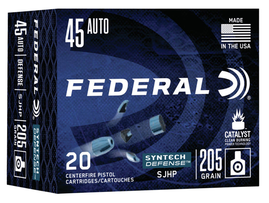Federal S45SJT1 Syntech Defense  45 ACP 205 gr Segmented Jacketed Hollow Point (SJHP) 20 Per Box/10 Cs