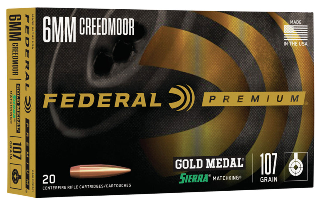 Federal GM6CRDM1 Premium Gold Medal 6mm Creedmoor 107 gr 3000 fps Sierra MatchKing BTHP 20 Bx/10 Cs