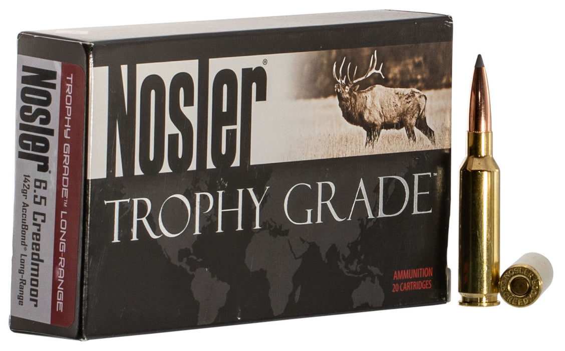 Nosler 60105 Trophy Grade Long-Range  6.5 Creedmoor 142 gr 2600 fps Nosler Spitzer AccuBond-Long Range (SABLR) 20 Bx/10 Cs