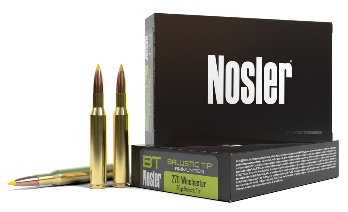 Nosler 40062 Ballistic Tip  270 Win 130 gr 3075 fps Spitzer Ballistic Tip (SBT) 20 Bx/10 Cs