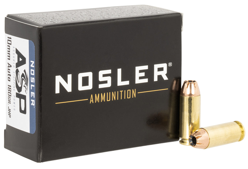 Nosler 51400 Assured Stopping Power  10mm Auto 180 gr Jacketed Hollow Point (JHP) 20 Per Box/20 Cs