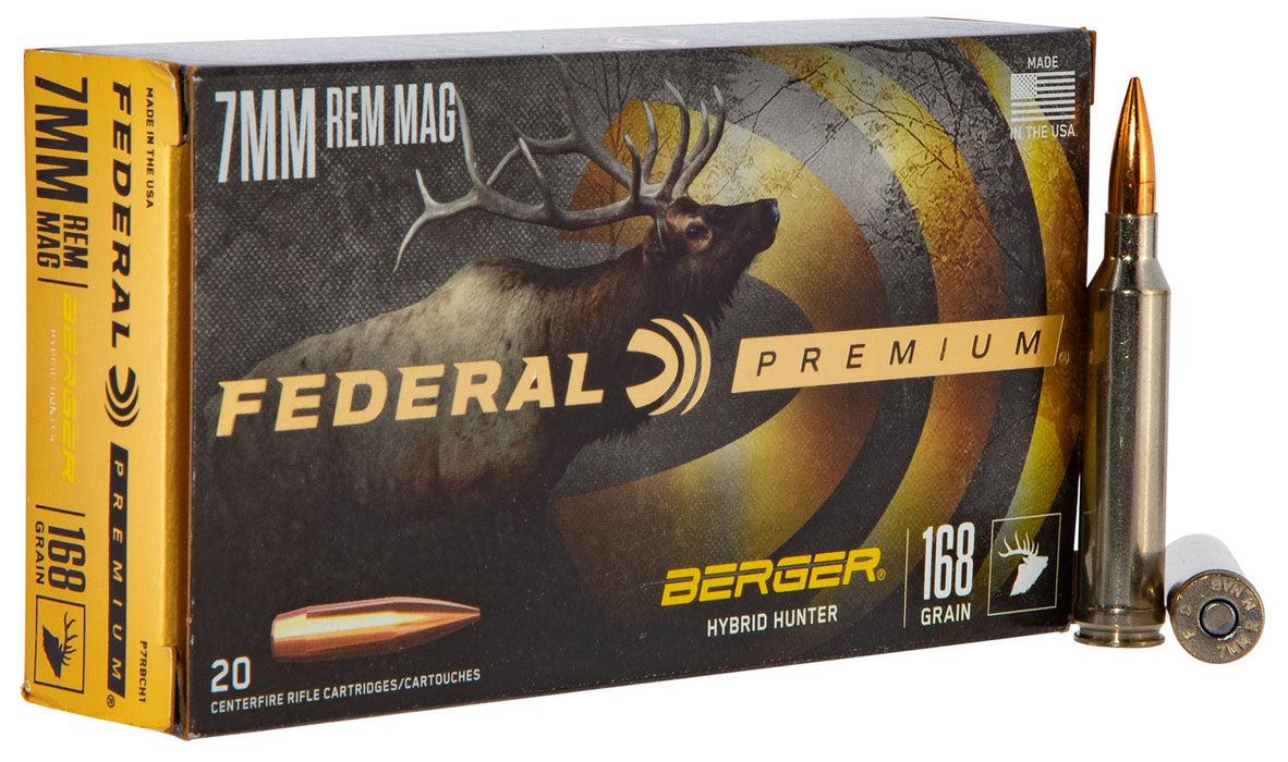 Federal PR7BCH1 Premium  7mm Rem Mag 168 gr 2870 fps Berger Hybrid Hunter 20 Bx/10 Cs