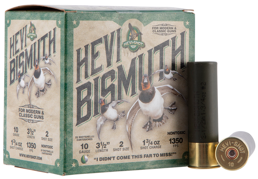 HEVI-Shot HS15502 HEVI-Bismuth Waterfowl 10 Gauge 3.50" 1 3/4 oz 1350 fps Bismuth 2 Shot 25 Bx/10 Cs