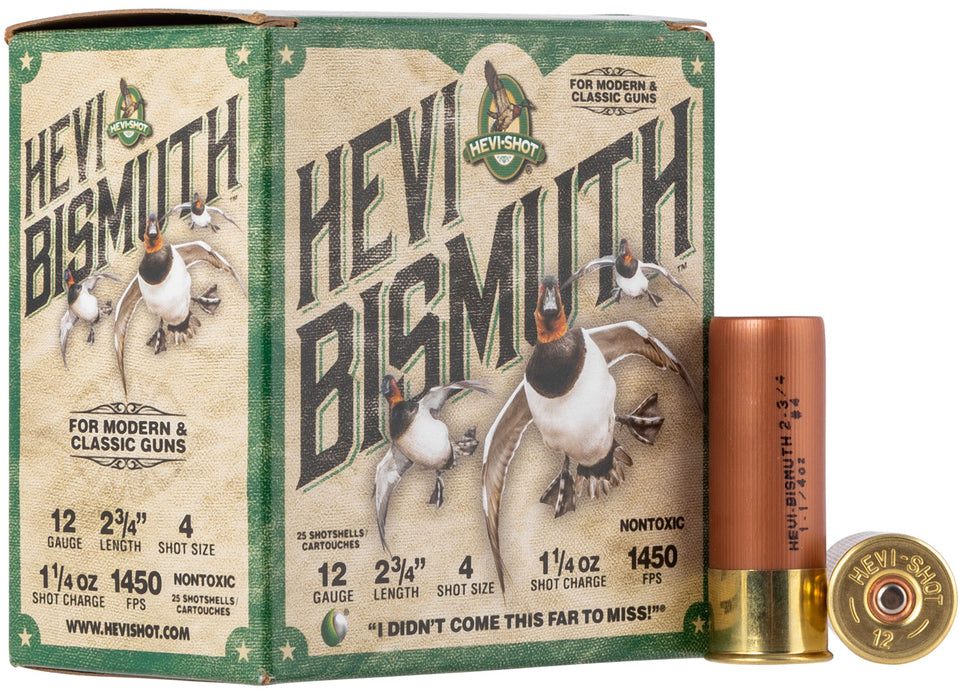HEVI-Shot HS14704 HEVI-Bismuth Waterfowl 12 Gauge 2.75" 1 1/4 oz 1450 fps Bismuth 4 Shot 25 Bx/10 Cs