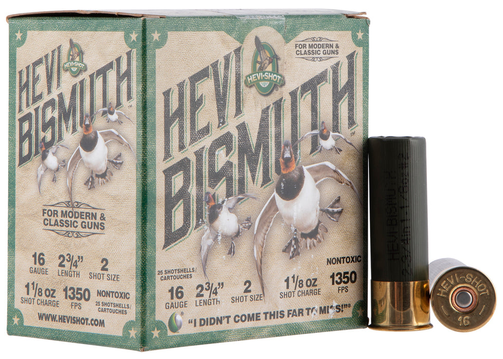HEVI-Shot HS16702 HEVI-Bismuth Waterfowl 16 Gauge 2.75" 1 1/8 oz 1350 fps Bismuth 2 Shot 25 Bx/10 Cs