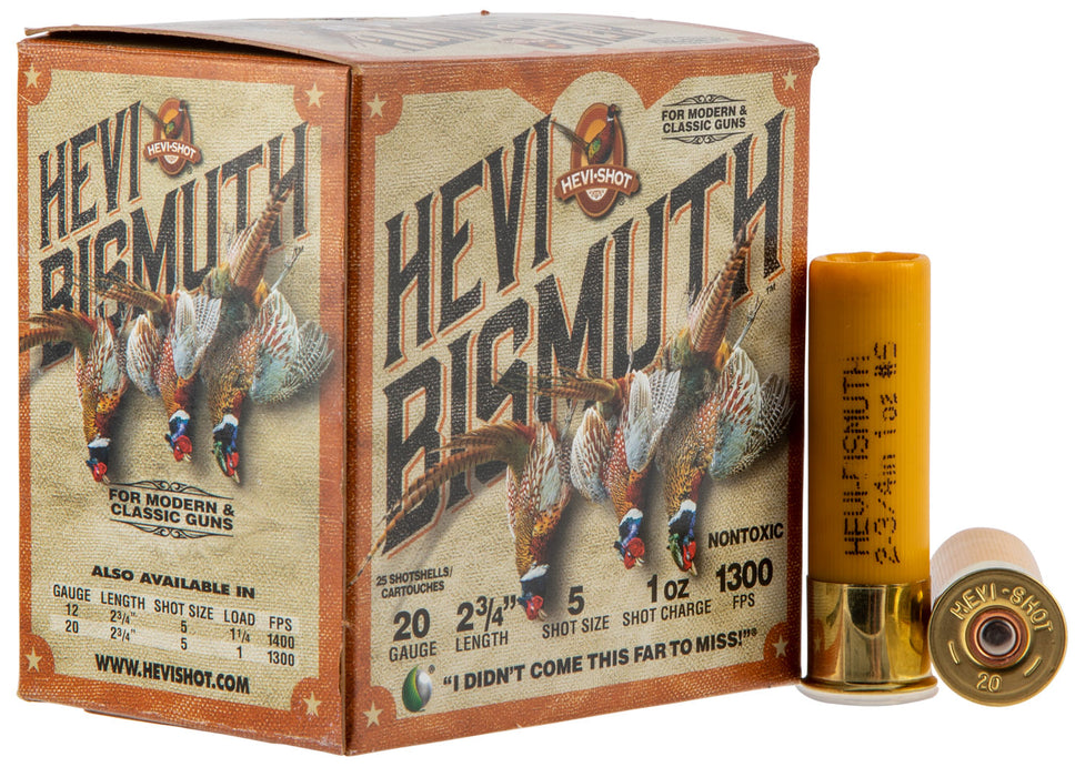 HEVI-Shot HS17715 HEVI-Bismuth Upland 20 Gauge 2.75" 1 oz 1300 fps Bismuth 5 Shot 25 Bx/10 Cs