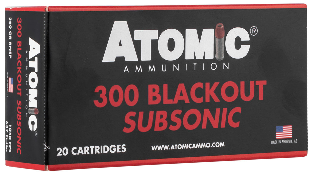 Atomic 00478 Rifle Subsonic 300 Blackout 260 gr Round Nose Soft Point Boat-Tail (RNSPBT) 20 Bx/ 10 Cs