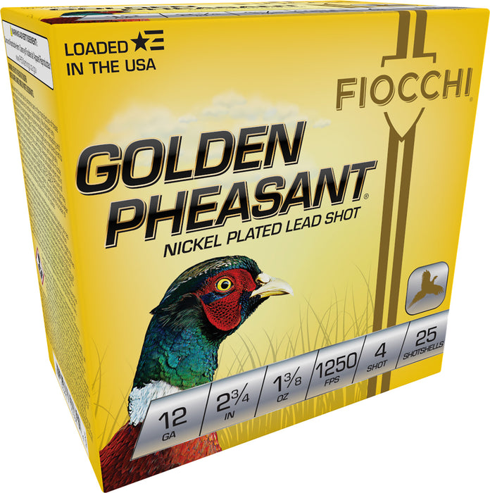 Fiocchi 12GP4 Golden Pheasant  12 Gauge 2.75" 1 3/8 oz 1250 fps 4 Shot 25 Bx/10 Cs