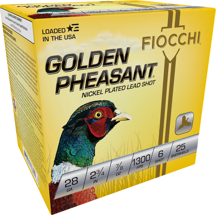 Fiocchi 28GP6 Golden Pheasant  28 Gauge 2.75" 7/8 oz 1300 fps 6 Shot 25 Bx/10 Cs