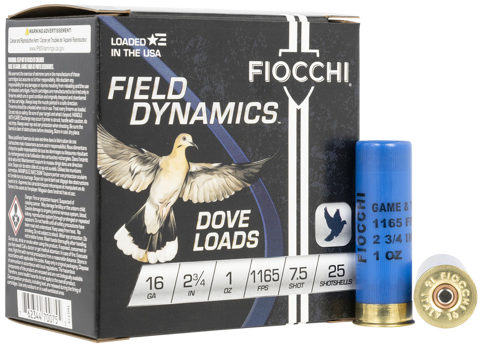 Fiocchi 16GT75 Field Dynamics Dove & Quail 16 Gauge 2.75" 1 oz 1165 fps 7.5 Shot 25 Bx/10 Cs