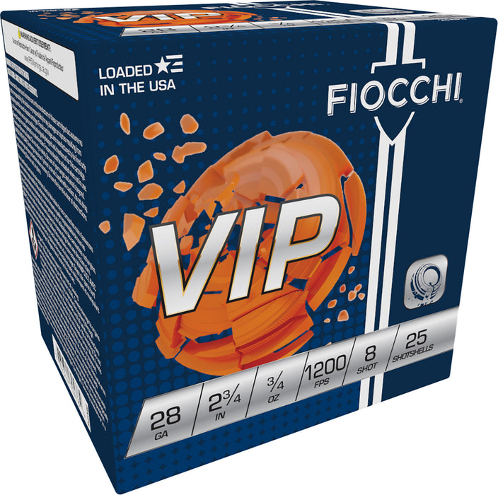 Fiocchi 28VIP8 Exacta Target VIP 28 Gauge 2.75" 3/4 oz 1200 fps 8 Shot 25 Bx/10 Cs