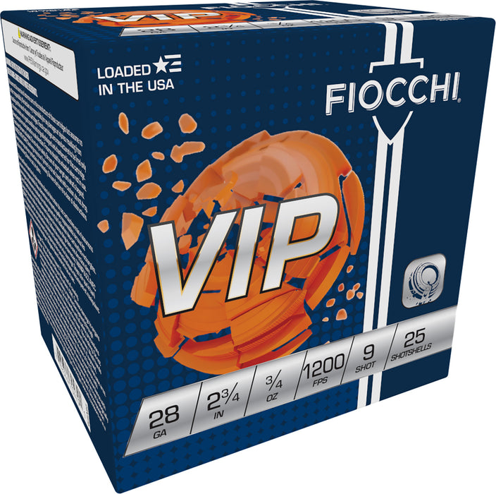 Fiocchi 28VIP9 Exacta Target VIP 28 Gauge 2.75" 3/4 oz 1200 fps 9 Shot 25 Bx/10 Cs
