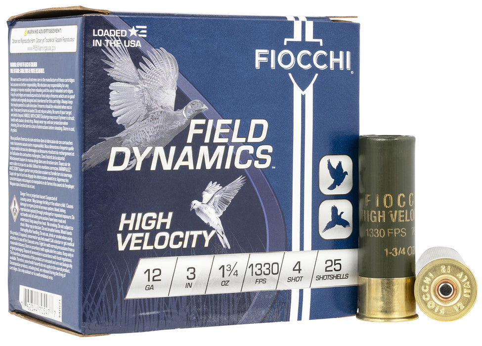 Fiocchi 123HV4 Field Dynamics High Velocity 12 Gauge 3" 1 3/4 oz 1330 fps 4 Shot 25 Bx/10 Cs