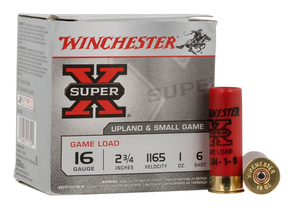 Winchester Ammo XU166 Super X Game Load 16 Gauge 2.75" 1 oz 1165 fps 6 Shot 25 Bx/10 Cs
