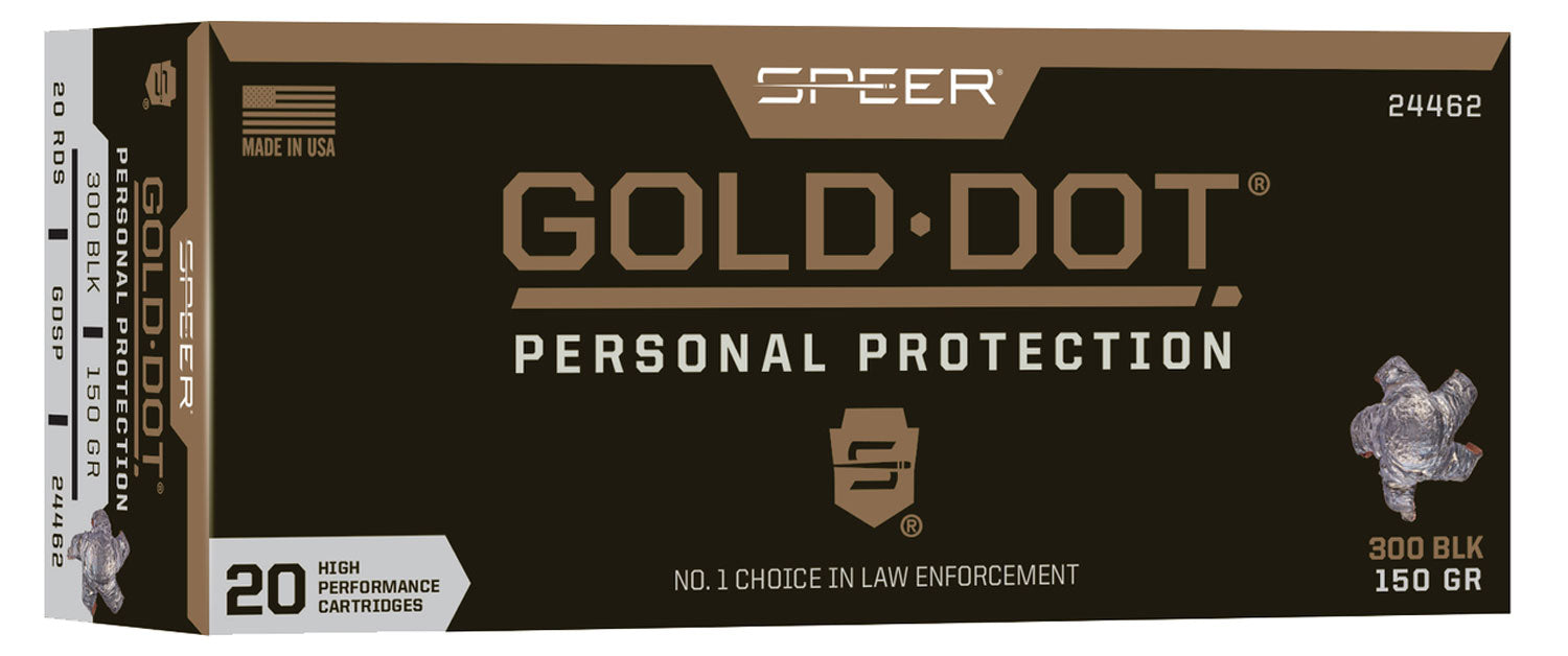 Speer 24462 Gold Dot Personal Protection 300 Blackout 150 gr 1900 fps Soft Point (SP) 20 Bx/10 Cs
