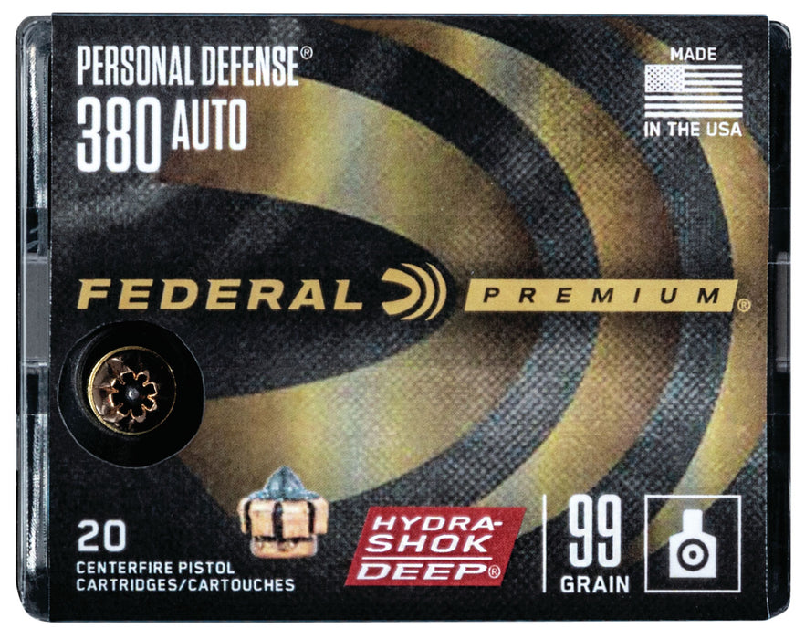 Federal P380HSD1 Premium Personal Defense 380 ACP 99 gr Hydra-Shok Deep Hollow Point 20 Per Box/10 Cs
