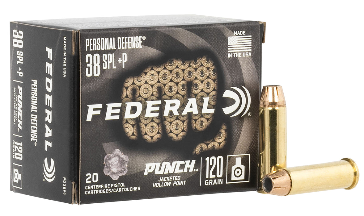 Federal PD38P1 Premium Personal Defense Punch 38 Special +P 120 gr Jacketed Hollow Point (JHP) 20 Per Box/10 Cs