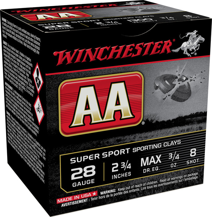 Winchester Ammo AASC288 AA Sporting Clay 28 Gauge 2.75" 3/4 oz 1300 fps 8 Shot 25 Bx/10 Cs