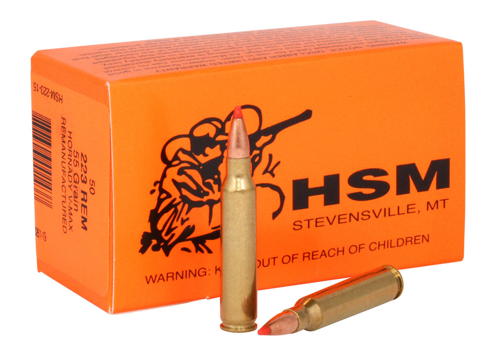 HSM 22315 Varmint  223 Rem 55 gr 3200 fps Hornady V-Max (VMX) 50 Bx/10 Cs