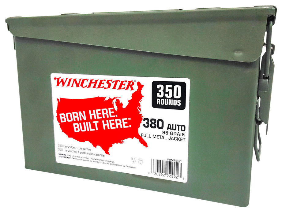 Winchester Ammo WW380C USA  380 ACP 95 gr Full Metal Jacket (FMJ) 350 Bx/2 Cs (Ammo Can)