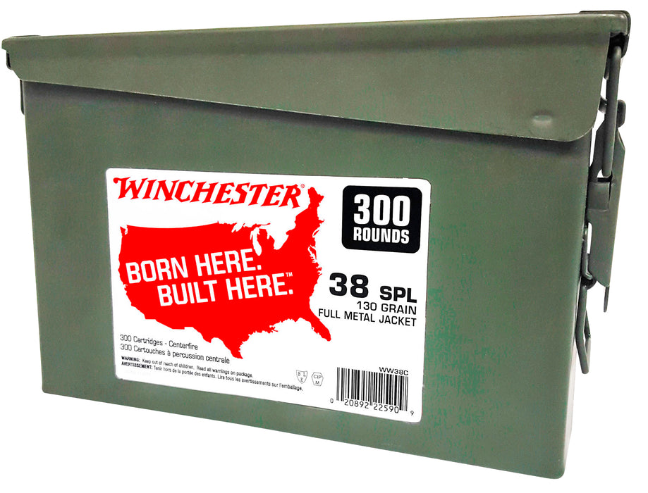 Winchester Ammo WW38C USA  38 Special 130 gr Full Metal Jacket (FMJ) 300 Bx/2 Cs (Ammo Can)