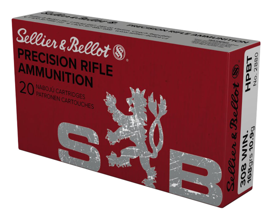 Sellier & Bellot SB308G Rifle  308 Win 168 gr 2628 fps Hollow Point Boat-Tail (HPBT) 20 Bx/25 Cs