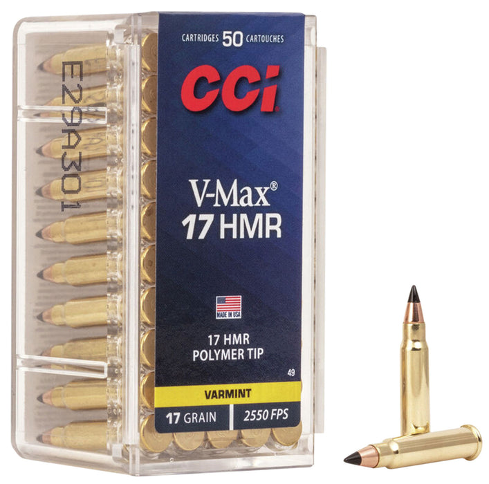 CCI 0049 Varmint  17 HMR 17 gr Hornady V-Max (VMX) 50 Per Box/40 Cs