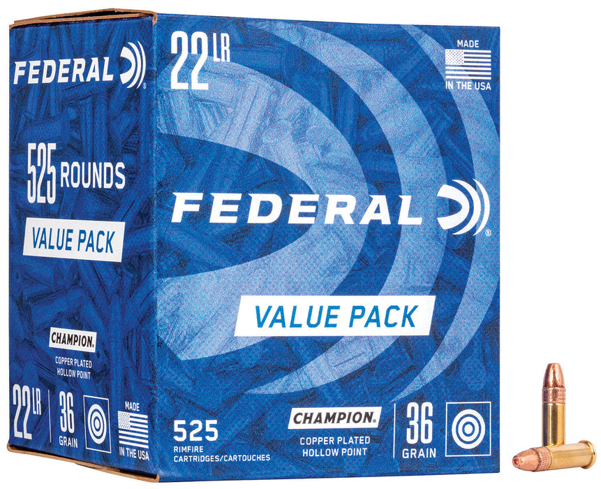 Federal 745 Champion Training Value Pack 22 LR 36 gr Copper Plated Hollow Point (CPHP) 525 Per Box/10 Cs