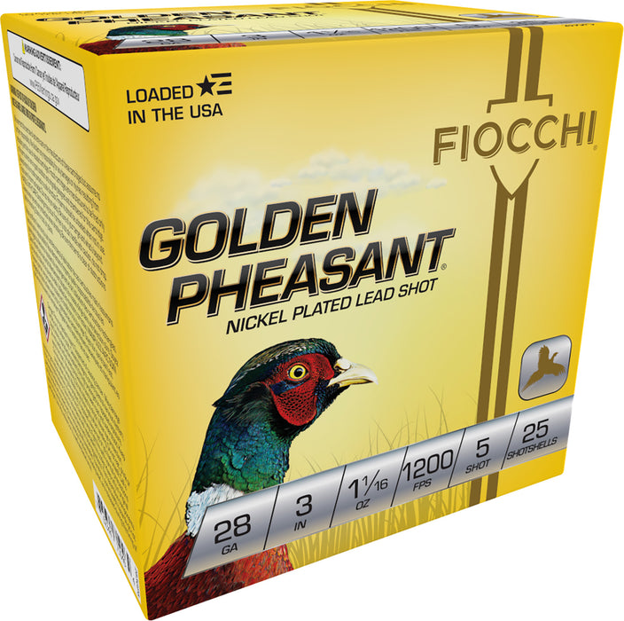 Fiocchi 283GP5 Golden Pheasant  28 Gauge 3" 1 1/16 oz 1200 fps 5 Shot 25 Bx/10 Cs