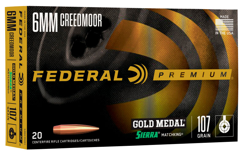 Federal GM6CRDLRHT1 Premium Gold Medal 6mm Creedmoor 109 gr 2975 fps Berger Long Range Hybrid Target 20 Bx/10 Cs