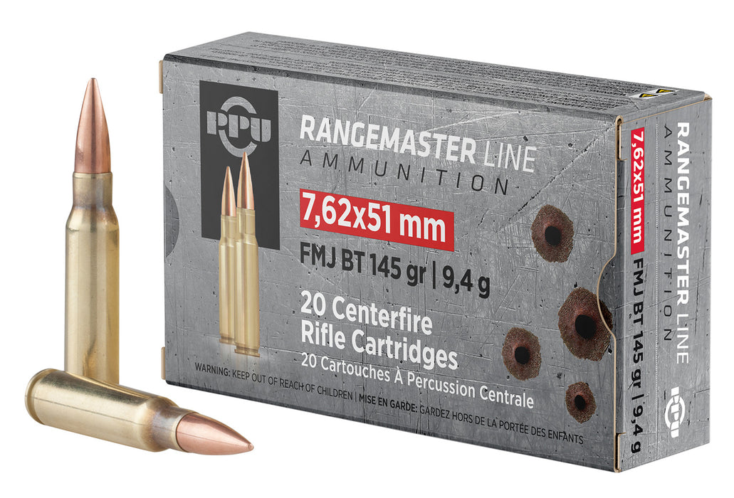 PPU PPRM762 Rangemaster  7.62x51mmNATO 145gr Full Metal Jacket Boat Tail 20 Per Box/25 Case