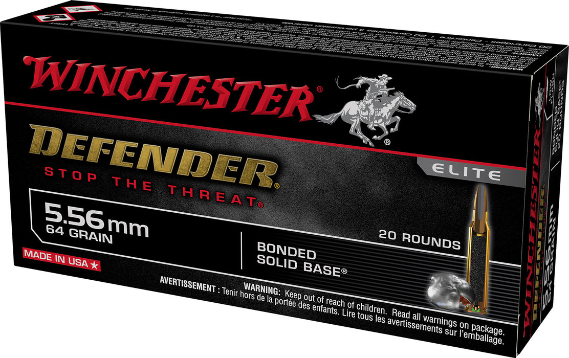 Winchester Ammo A556PDB Defender  5.56x45mm NATO 64 gr 2800 fps Bonded Solid Base 20 Bx/10 Cs