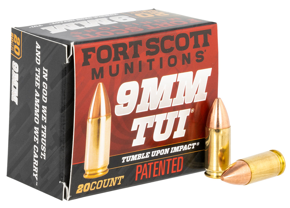 Fort Scott Munitions 9MM080SCV Tumble Upon Impact (TUI)  9mm Luger 80 gr 1356 fps Solid Copper Spun (SCS) 20 Bx/25 Cs