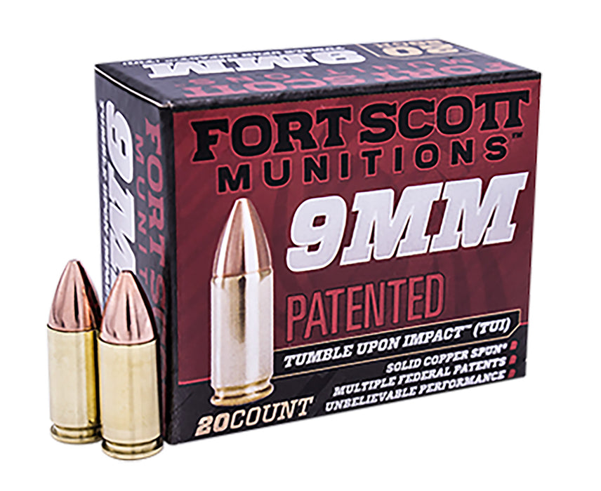 Fort Scott Munitions 9MM080SCVTPD Tumble Upon Impact (TUI)  9mm Luger 80 gr 1356 fps Solid Copper Spun (SCS) 20 Bx/ 25 Cs (TPD-9 Coated)