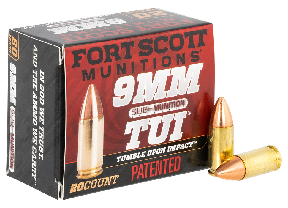 Fort Scott Munitions 9MM125SCVSS Tumble Upon Impact (TUI)  9mm Luger Subsonic 125 gr 950 fps Solid Copper Spun (SCS) 20 Bx/25 Cs