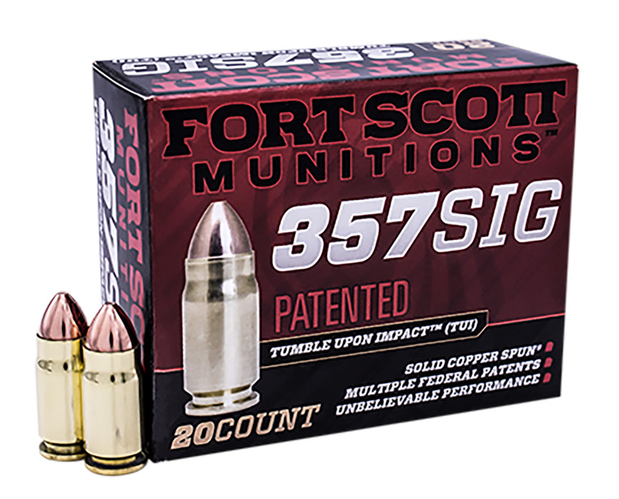 Fort Scott Munitions 357SIG095SCV Tumble Upon Impact (TUI)  357 Sig 95 gr 1614 fps Solid Copper Spun (SCS) 20 Bx/25 Cs